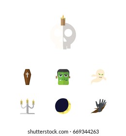 Flat Icon Celebrate Set Of Zombie, Cranium, Casket And Other Vector Objects. Also Includes Midnight, Hand, Specter Elements.