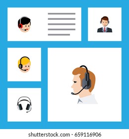 Flat Icon Center Set Of Call Center, Earphone, Hotline And Other Vector Objects. Also Includes Headphone, Center, Service Elements.