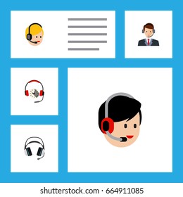 Flat Icon Center Set Of Headphone, Hotline, Call Center And Other Vector Objects. Also Includes Hotline, Service, Center Elements.