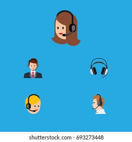 Flat Icon Center Set Of Hotline, Service, Call Center And Other Vector Objects. Also Includes Telemarketing, Call, Secretary Elements.