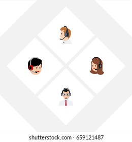 Flat Icon Center Set Of Service, Telemarketing, Operator And Other Vector Objects. Also Includes Telemarketing, Help, Service Elements.