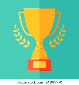 Flat Icon Of Champion (trophy) Cup, Victory, Success Concept (win, Leadership) Vector Illustration In Trendy Colors