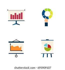 Flat Icon Chart Set Of Diagram, Graph, Easel And Other Vector Objects. Also Includes Chart, Easel, Pie Elements.