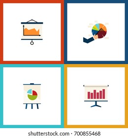 Flat Icon Chart Set Of Diagram, Graph, Easel And Other Vector Objects. Also Includes Diagram, Pie, Graph Elements.