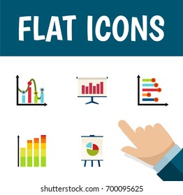 Flat Icon Chart Set Of Chart, Infographic, Easel And Other Vector Objects. Also Includes Pie, Statistic, Easel Elements.