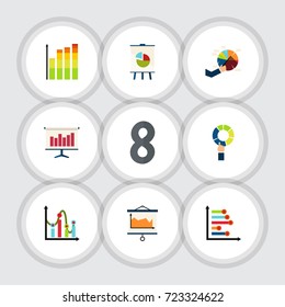 Flat Icon Chart Set Of Segment, Graph, Statistic And Other Vector Objects. Also Includes Canvas, Infographic, Chart Elements.