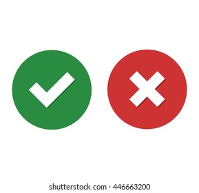 Flat icon checkmark with shadow and close with shadow
