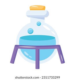 Un icono plano del matraz químico está listo para uso premium  