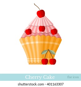 Flat icon cherry cupcake on white
