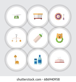 Flat Icon Child Set Of Cream With Lotion, Rattle, Mobile And Other Vector Objects. Also Includes Cream, Mobile, Beanbag Elements.