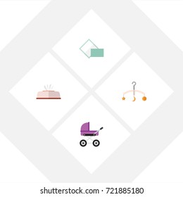 Flat Icon Child Set Of Tissue, Napkin, Stroller And Other Vector Objects. Also Includes Baby, Tissue, Box Elements.