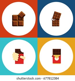 Flat Icon Chocolate Set Of Chocolate Bar, Shaped Box, Wrapper And Other Vector Objects. Also Includes Shaped, Wrapper, Dessert Elements.