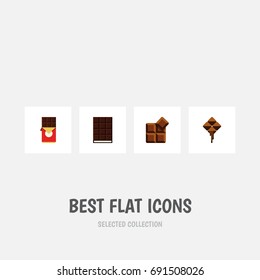 Flat Icon Chocolate Set Of Chocolate Bar, Cocoa, Delicious And Other Vector Objects. Also Includes Dessert, Shaped, Box Elements.