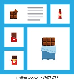 Flat Icon Chocolate Set Of Cocoa, Sweet, Bitter And Other Vector Objects. Also Includes Box, Sweet, Shaped Elements.