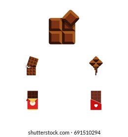 Flat Icon Chocolate Set Of Cocoa, Wrapper, Chocolate Bar And Other Vector Objects. Also Includes Box, Cocoa, Wrapper Elements.