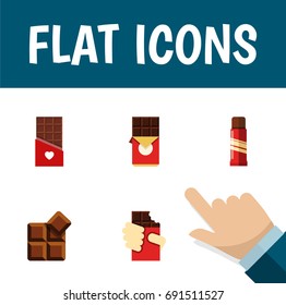 Flat Icon Chocolate Set Of Cocoa, Sweet, Shaped Box And Other Vector Objects. Also Includes Sweet, Chocolate, Box Elements.
