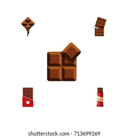 Flat Icon Chocolate Set Of Delicious, Cocoa, Sweet And Other Vector Objects. Also Includes Sweet, Shaped, Bitter Elements.