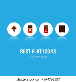 Flat Icon Chocolate Set Of Dessert, Chocolate Bar, Delicious And Other Vector Objects. Also Includes Wrapper, Dessert, Box Elements.