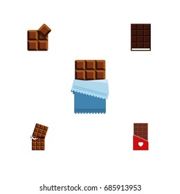 Flat Icon Chocolate Set Of Dessert, Chocolate, Wrapper And Other Vector Objects. Also Includes Shaped, Wrapper, Cocoa Elements.
