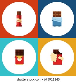 Flat Icon Chocolate Set Of Shaped Box, Sweet, Chocolate Bar And Other Vector Objects. Also Includes Bitter, Confection, Chocolate Elements.