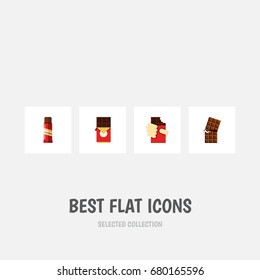 Flat Icon Chocolate Set Of Shaped Box, Sweet, Wrapper And Other Vector Objects. Also Includes Shaped, Wrapper, Sweet Elements.