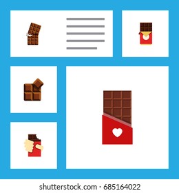 Flat Icon Chocolate Set Of Shaped Box, Cocoa, Wrapper And Other Vector Objects. Also Includes Dessert, Box, Chocolate Elements.