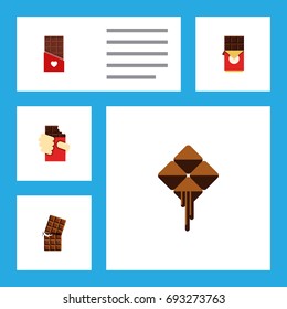 Flat Icon Chocolate Set Of Shaped Box, Chocolate Bar, Delicious And Other Vector Objects. Also Includes Bitter, Cocoa, Box Elements.