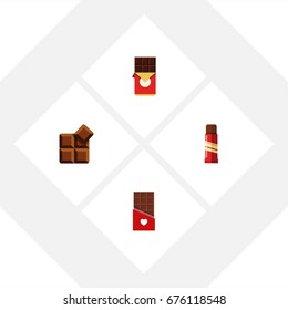 Flat Icon Chocolate Set Of Sweet, Cocoa, Chocolate Bar And Other Vector Objects. Also Includes Confection, Bitter, Sweet Elements.