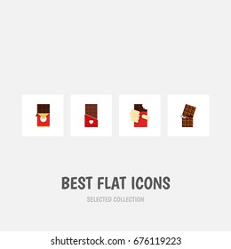 Flat Icon Chocolate Set Of Chocolate, Wrapper, Chocolate Bar And Other Vector Objects. Also Includes Wrapper, Dessert, Shaped Elements.