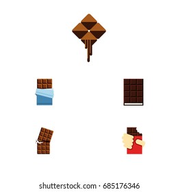 Flat Icon Chocolate Set Of Wrapper, Shaped Box, Dessert And Other Vector Objects. Also Includes Cocoa, Dessert, Delicious Elements.