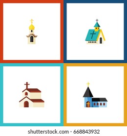 Flat Icon Christian Set Of Architecture, Structure, Religion And Other Vector Objects. Also Includes Structure, Architecture, Religion Elements.