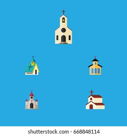 Flat Icon Christian Set Of Architecture, Building, Traditional And Other Vector Objects. Also Includes Catholic, Religion, Religious Elements.