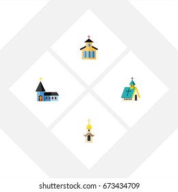 Flat Icon Christian Set Of Christian, Architecture, Catholic And Other Vector Objects. Also Includes Traditional, Christian, Catholic Elements.