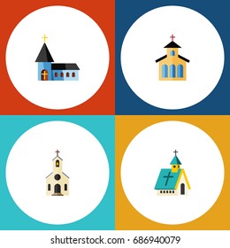 Flat Icon Christian Set Of Architecture, Catholic, Building And Other Vector Objects. Also Includes Traditional, Structure, Architecture Elements.