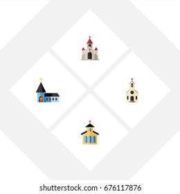 Flat Icon Christian Set Of Building, Catholic, Traditional And Other Vector Objects. Also Includes Traditional, Building, Church Elements.
