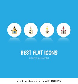 Flat Icon Christian Set Of Building, Traditional, Structure And Other Vector Objects. Also Includes Structure, Traditional, Catholic Elements.