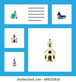 Flat Icon Christian Set Of Building, Architecture, Traditional And Other Vector Objects. Also Includes Structure, Church, Christian Elements.