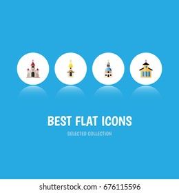 Flat Icon Christian Set Of Catholic, Traditional, Church And Other Vector Objects. Also Includes Structure, Building, Christian Elements.