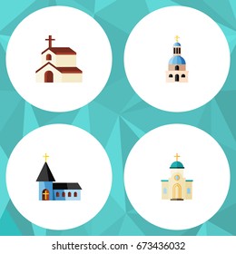 Flat Icon Christian Set Of Church, Religious, Religion And Other Vector Objects. Also Includes Church, Catholic, Faith Elements.