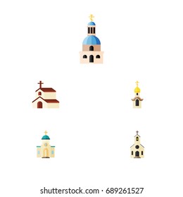Flat Icon Christian Set Of Church, Religion, Building And Other Vector Objects. Also Includes Catholic, Structure, Faith Elements.