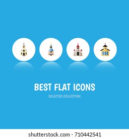 Flat Icon Christian Set Of Church, Catholic, Building And Other Vector Objects. Also Includes Traditional, Catholic, Church Elements.