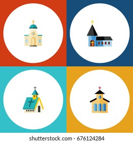 Flat Icon Christian Set Of Christian, Religious, Catholic And Other Vector Objects. Also Includes Structure, Architecture, Building Elements.