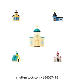 Flat Icon Christian Set Of Religious, Catholic, Traditional And Other Vector Objects. Also Includes Architecture, Structure, Traditional Elements.