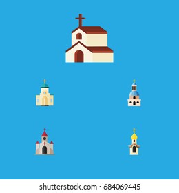 Flat Icon Christian Set Of Structure, Church, Traditional And Other Vector Objects. Also Includes Religion, Architecture, Faith Elements.