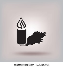 Flat icon. Christmas candle on a Christmas tree.