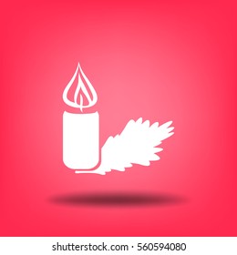 Flat icon. Christmas candle on a Christmas tree.