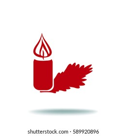 Flat icon. Christmas candle on a Christmas tree.