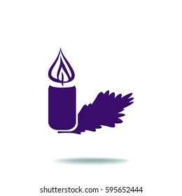 Flat icon. Christmas candle on a Christmas tree.