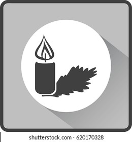 Flat icon. Christmas candle on a Christmas tree.