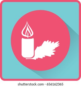 Flat icon. Christmas candle on a Christmas tree.